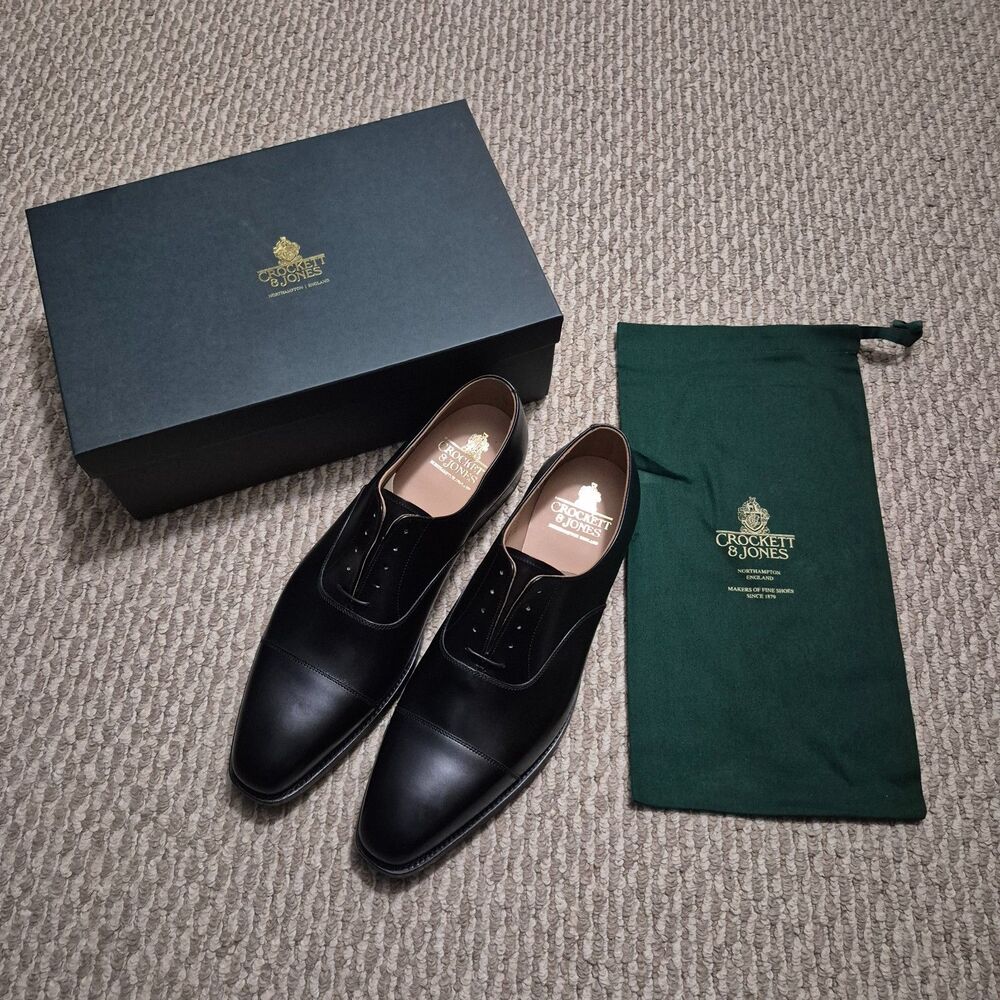 Crockett & Jones Hallam Black Leather Cap Toe Oxford Dress Shoes UK 11 E US 12